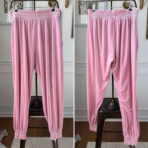 Laina Rauna Luxe Loungewear Velvet Velour Pink Jogger Pants XL - Picture 1 of 6